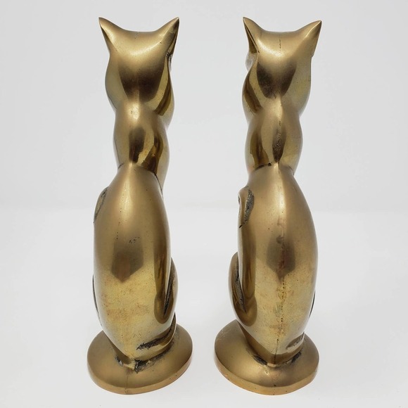 Mid-Century Brass Pair of Cat Statue Home Decor - Picture 3 of 7